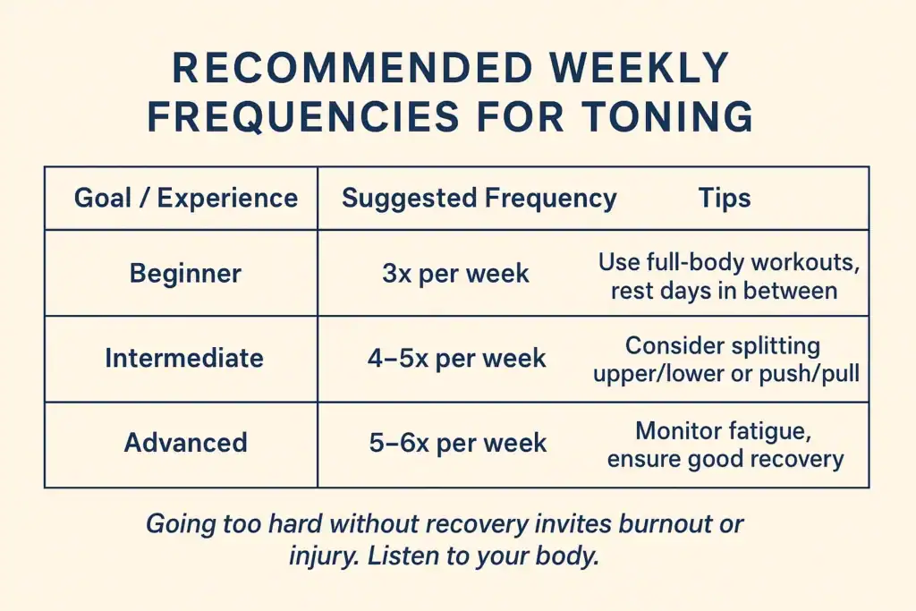 Graphic to show how often you should do exercise to help with toning Wisley